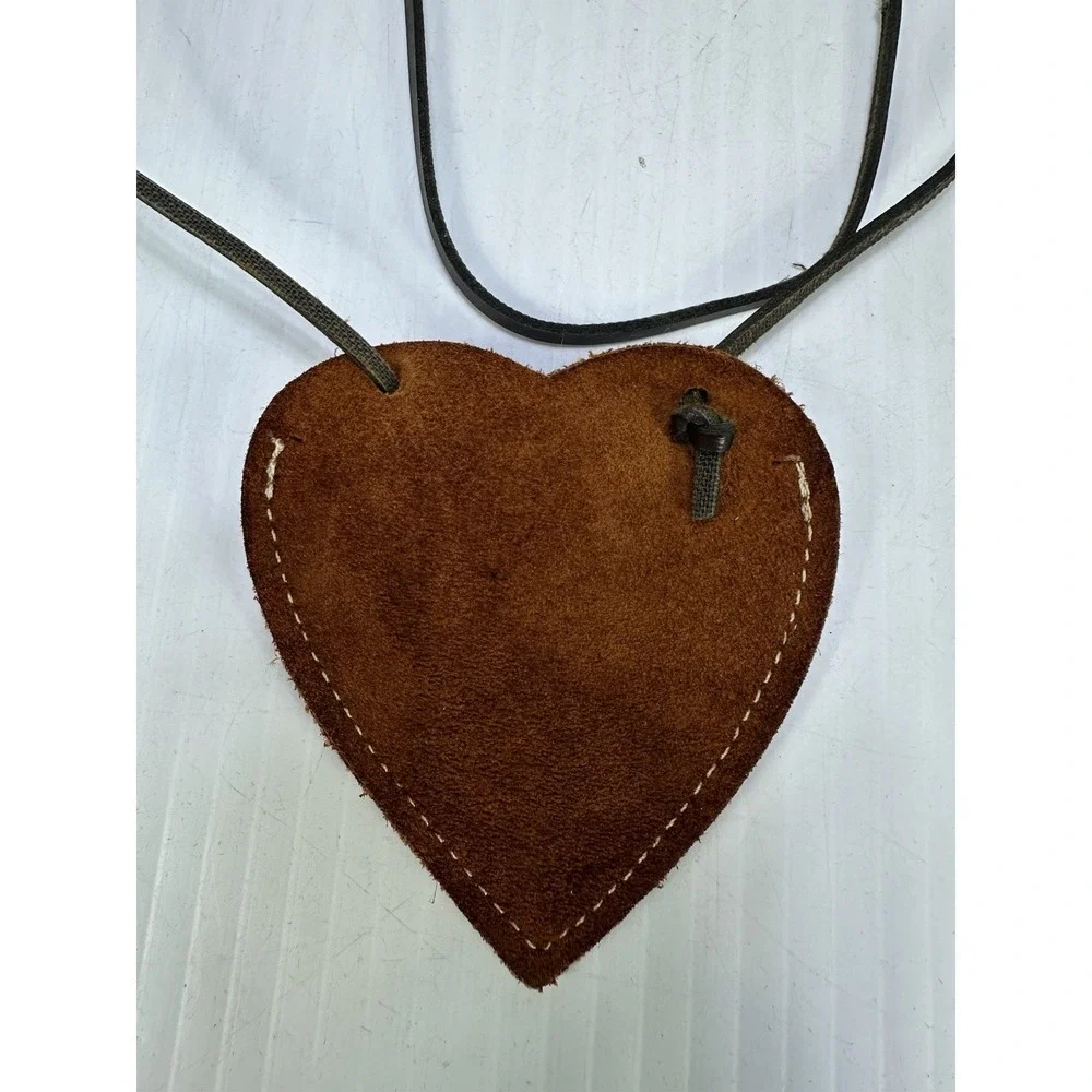 Heart Shaped Leather Medicine Bag Native American Style Necklace Pouch